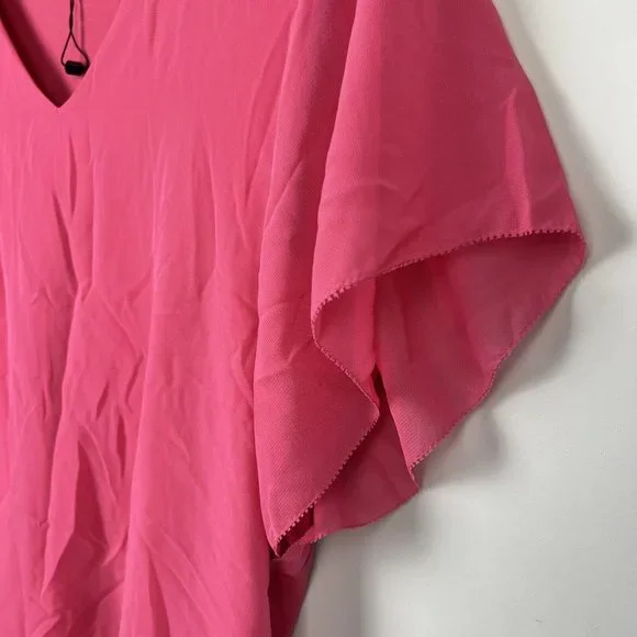 New Portmans Top Blouse Pink Short Sleeve V-Neck Office Casual Size L 14 - Picture 4 of 9